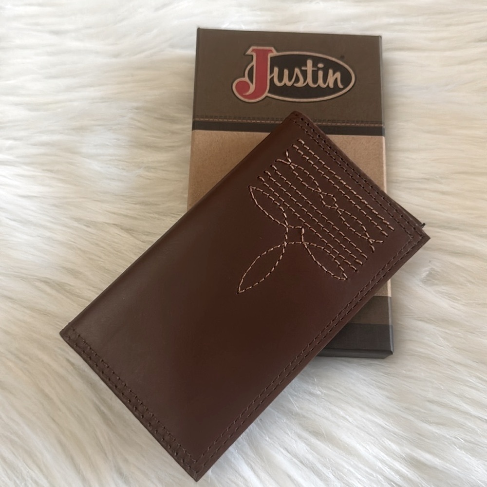 Justin Genuine Leather Junior Rodeo Wallet Brown With Boot Stitch Detail RFID